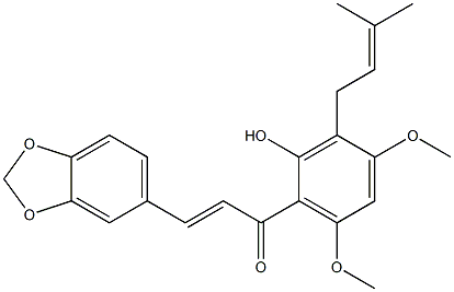 3-(1,3-benzodioxol-5-yl)-1-[2-hydroxy-4,6-dimethoxy-3-(3-methyl-2-butenyl)phenyl]-2-propen-1-one Struktur