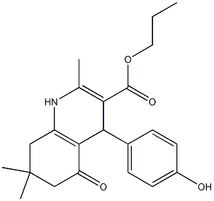 propyl 4-(4-hydroxyphenyl)-2,7,7-trimethyl-5-oxo-1,4,5,6,7,8-hexahydro-3-quinolinecarboxylate Struktur