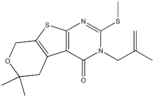 6,6-dimethyl-3-(2-methyl-2-propenyl)-2-(methylsulfanyl)-3,5,6,8-tetrahydro-4H-pyrano[4',3':4,5]thieno[2,3-d]pyrimidin-4-one Struktur