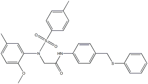 2-{2-methoxy-5-methyl[(4-methylphenyl)sulfonyl]anilino}-N-{4-[(phenylsulfanyl)methyl]phenyl}acetamide Struktur