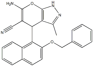 6-amino-4-[2-(benzyloxy)-1-naphthyl]-3-methyl-1,4-dihydropyrano[2,3-c]pyrazole-5-carbonitrile Struktur