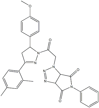 1-{2-[3-(2,4-dimethylphenyl)-5-(4-methoxyphenyl)-4,5-dihydro-1H-pyrazol-1-yl]-2-oxoethyl}-5-phenyl-3a,6a-dihydropyrrolo[3,4-d][1,2,3]triazole-4,6(1H,5H)-dione Struktur