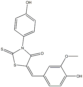 5-(4-hydroxy-3-methoxybenzylidene)-3-(4-hydroxyphenyl)-2-thioxo-1,3-thiazolidin-4-one Struktur