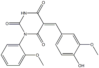 5-(4-hydroxy-3-methoxybenzylidene)-1-(2-methoxyphenyl)-2,4,6(1H,3H,5H)-pyrimidinetrione Struktur