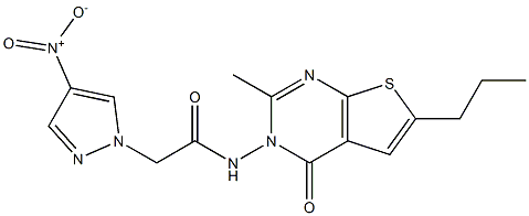 2-{4-nitro-1H-pyrazol-1-yl}-N-(2-methyl-4-oxo-6-propylthieno[2,3-d]pyrimidin-3(4H)-yl)acetamide Struktur