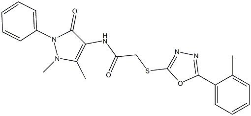 N-(1,5-dimethyl-3-oxo-2-phenyl-2,3-dihydro-1H-pyrazol-4-yl)-2-{[5-(2-methylphenyl)-1,3,4-oxadiazol-2-yl]sulfanyl}acetamide Struktur