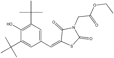 ethyl [5-(3,5-ditert-butyl-4-hydroxybenzylidene)-2,4-dioxo-1,3-thiazolidin-3-yl]acetate Struktur