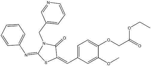 ethyl (2-methoxy-4-{[4-oxo-2-(phenylimino)-3-(3-pyridinylmethyl)-1,3-thiazolidin-5-ylidene]methyl}phenoxy)acetate Struktur