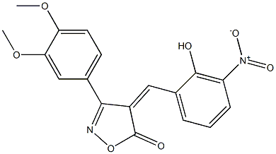 3-(3,4-dimethoxyphenyl)-4-{2-hydroxy-3-nitrobenzylidene}-5(4H)-isoxazolone Struktur