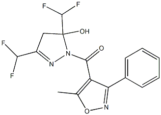 3,5-bis(difluoromethyl)-1-[(5-methyl-3-phenyl-4-isoxazolyl)carbonyl]-4,5-dihydro-1H-pyrazol-5-ol Struktur