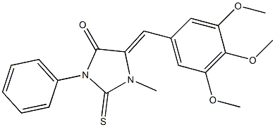 1-methyl-3-phenyl-2-thioxo-5-(3,4,5-trimethoxybenzylidene)-4-imidazolidinone Struktur