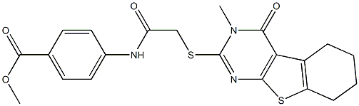 methyl 4-({[(3-methyl-4-oxo-3,4,5,6,7,8-hexahydro[1]benzothieno[2,3-d]pyrimidin-2-yl)sulfanyl]acetyl}amino)benzoate Struktur