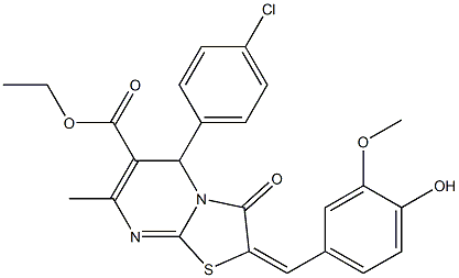 ethyl 5-(4-chlorophenyl)-2-(4-hydroxy-3-methoxybenzylidene)-7-methyl-3-oxo-2,3-dihydro-5H-[1,3]thiazolo[3,2-a]pyrimidine-6-carboxylate Struktur