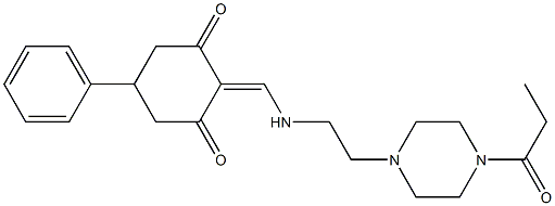 5-phenyl-2-({[2-(4-propionyl-1-piperazinyl)ethyl]amino}methylene)-1,3-cyclohexanedione Struktur