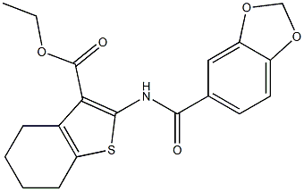 ethyl 2-[(1,3-benzodioxol-5-ylcarbonyl)amino]-4,5,6,7-tetrahydro-1-benzothiophene-3-carboxylate Struktur