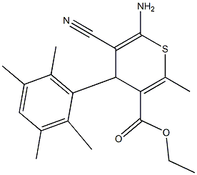 ethyl 6-amino-5-cyano-2-methyl-4-(2,3,5,6-tetramethylphenyl)-4H-thiopyran-3-carboxylate Struktur