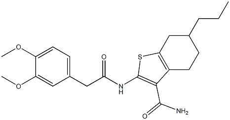 2-{[(3,4-dimethoxyphenyl)acetyl]amino}-6-propyl-4,5,6,7-tetrahydro-1-benzothiophene-3-carboxamide Struktur