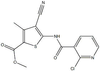 methyl 5-{[(2-chloro-3-pyridinyl)carbonyl]amino}-4-cyano-3-methyl-2-thiophenecarboxylate Struktur