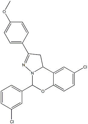 4-[9-chloro-5-(3-chlorophenyl)-1,10b-dihydropyrazolo[1,5-c][1,3]benzoxazin-2-yl]phenyl methyl ether Struktur