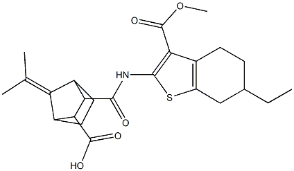 3-({[6-ethyl-3-(methoxycarbonyl)-4,5,6,7-tetrahydro-1-benzothien-2-yl]amino}carbonyl)-7-(1-methylethylidene)bicyclo[2.2.1]heptane-2-carboxylic acid Struktur