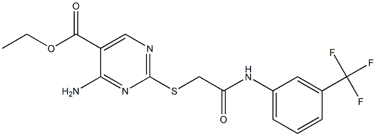 ethyl 4-amino-2-[(2-oxo-2-{[3-(trifluoromethyl)phenyl]amino}ethyl)sulfanyl]pyrimidine-5-carboxylate Struktur