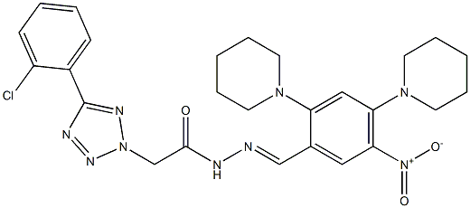 2-[5-(2-chlorophenyl)-2H-tetraazol-2-yl]-N'-[5-nitro-2,4-di(1-piperidinyl)benzylidene]acetohydrazide Struktur