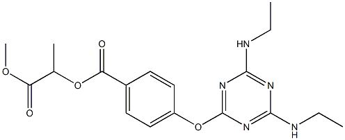 2-methoxy-1-methyl-2-oxoethyl 4-{[4,6-bis(ethylamino)-1,3,5-triazin-2-yl]oxy}benzoate Struktur