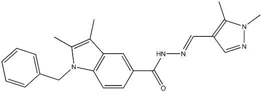 1-benzyl-N'-[(1,5-dimethyl-1H-pyrazol-4-yl)methylene]-2,3-dimethyl-1H-indole-5-carbohydrazide Struktur