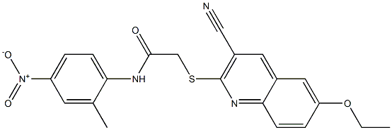 2-{[3-cyano-6-(ethyloxy)quinolin-2-yl]sulfanyl}-N-{4-nitro-2-methylphenyl}acetamide Struktur