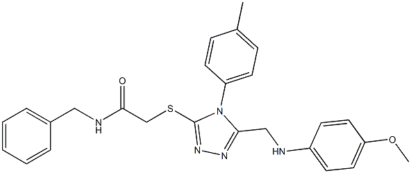 N-benzyl-2-{[5-[(4-methoxyanilino)methyl]-4-(4-methylphenyl)-4H-1,2,4-triazol-3-yl]sulfanyl}acetamide Struktur