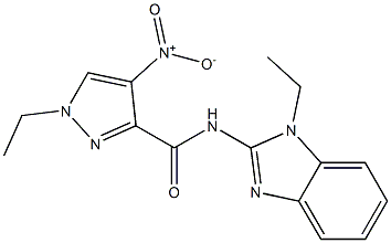 1-ethyl-N-(1-ethyl-1H-benzimidazol-2-yl)-4-nitro-1H-pyrazole-3-carboxamide Struktur