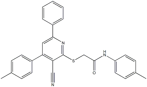 2-{[3-cyano-4-(4-methylphenyl)-6-phenyl-2-pyridinyl]sulfanyl}-N-(4-methylphenyl)acetamide Struktur