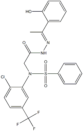 N-[2-chloro-5-(trifluoromethyl)phenyl]-N-(2-{2-[1-(2-hydroxyphenyl)ethylidene]hydrazino}-2-oxoethyl)benzenesulfonamide Struktur