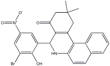 5-{3-bromo-2-hydroxy-5-nitrophenyl}-2,2-dimethyl-2,3,5,6-tetrahydrobenzo[a]phenanthridin-4(1H)-one Struktur