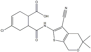 4-chloro-6-{[(3-cyano-5,5-dimethyl-4,7-dihydro-5H-thieno[2,3-c]pyran-2-yl)amino]carbonyl}-3-cyclohexene-1-carboxylic acid Struktur