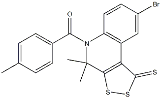 8-bromo-4,4-dimethyl-5-(4-methylbenzoyl)-4,5-dihydro-1H-[1,2]dithiolo[3,4-c]quinoline-1-thione Struktur