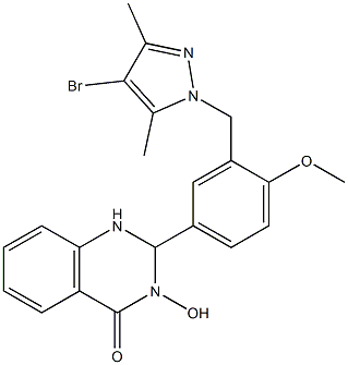 2-{3-[(4-bromo-3,5-dimethyl-1H-pyrazol-1-yl)methyl]-4-methoxyphenyl}-3-hydroxy-2,3-dihydro-4(1H)-quinazolinone Struktur