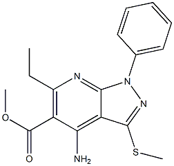 methyl 4-amino-6-ethyl-3-(methylsulfanyl)-1-phenyl-1H-pyrazolo[3,4-b]pyridine-5-carboxylate Struktur