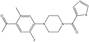 1-{5-fluoro-2-methyl-4-[4-(thien-2-ylcarbonyl)piperazin-1-yl]phenyl}ethanone Struktur