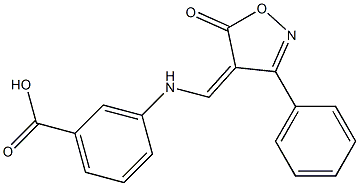 3-{[(5-oxo-3-phenyl-4(5H)-isoxazolylidene)methyl]amino}benzoic acid Struktur