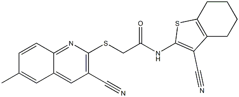 2-[(3-cyano-6-methyl-2-quinolinyl)sulfanyl]-N-(3-cyano-4,5,6,7-tetrahydro-1-benzothien-2-yl)acetamide Struktur