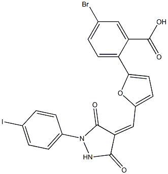 5-bromo-2-(5-{[1-(4-iodophenyl)-3,5-dioxo-4-pyrazolidinylidene]methyl}-2-furyl)benzoic acid Struktur