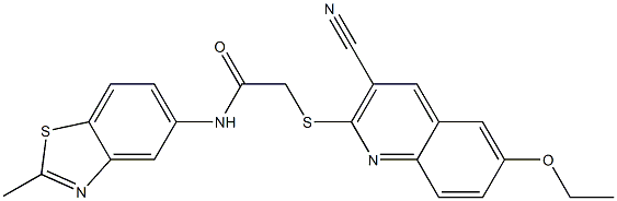 2-{[3-cyano-6-(ethyloxy)quinolin-2-yl]sulfanyl}-N-(2-methyl-1,3-benzothiazol-5-yl)acetamide Struktur