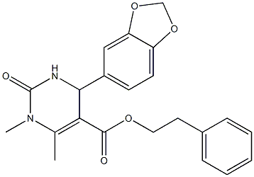 2-phenylethyl 4-(1,3-benzodioxol-5-yl)-1,6-dimethyl-2-oxo-1,2,3,4-tetrahydro-5-pyrimidinecarboxylate Struktur