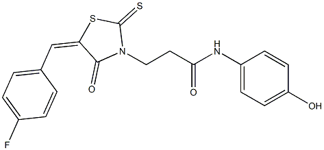 3-[5-(4-fluorobenzylidene)-4-oxo-2-thioxo-1,3-thiazolidin-3-yl]-N-(4-hydroxyphenyl)propanamide Struktur