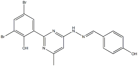 4-hydroxybenzaldehyde [2-(3,5-dibromo-2-hydroxyphenyl)-6-methyl-4-pyrimidinyl]hydrazone Struktur