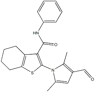 2-(3-formyl-2,5-dimethyl-1H-pyrrol-1-yl)-N-phenyl-4,5,6,7-tetrahydro-1-benzothiophene-3-carboxamide Struktur