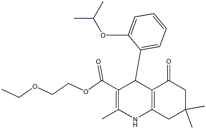 2-(ethyloxy)ethyl 2,7,7-trimethyl-4-{2-[(1-methylethyl)oxy]phenyl}-5-oxo-1,4,5,6,7,8-hexahydroquinoline-3-carboxylate Struktur