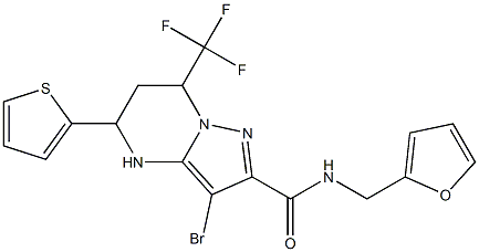 3-bromo-N-(2-furylmethyl)-5-(2-thienyl)-7-(trifluoromethyl)-4,5,6,7-tetrahydropyrazolo[1,5-a]pyrimidine-2-carboxamide Struktur