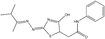 2-{2-[(1,2-dimethylpropylidene)hydrazono]-4-hydroxy-2,5-dihydro-1,3-thiazol-5-yl}-N-phenylacetamide Struktur